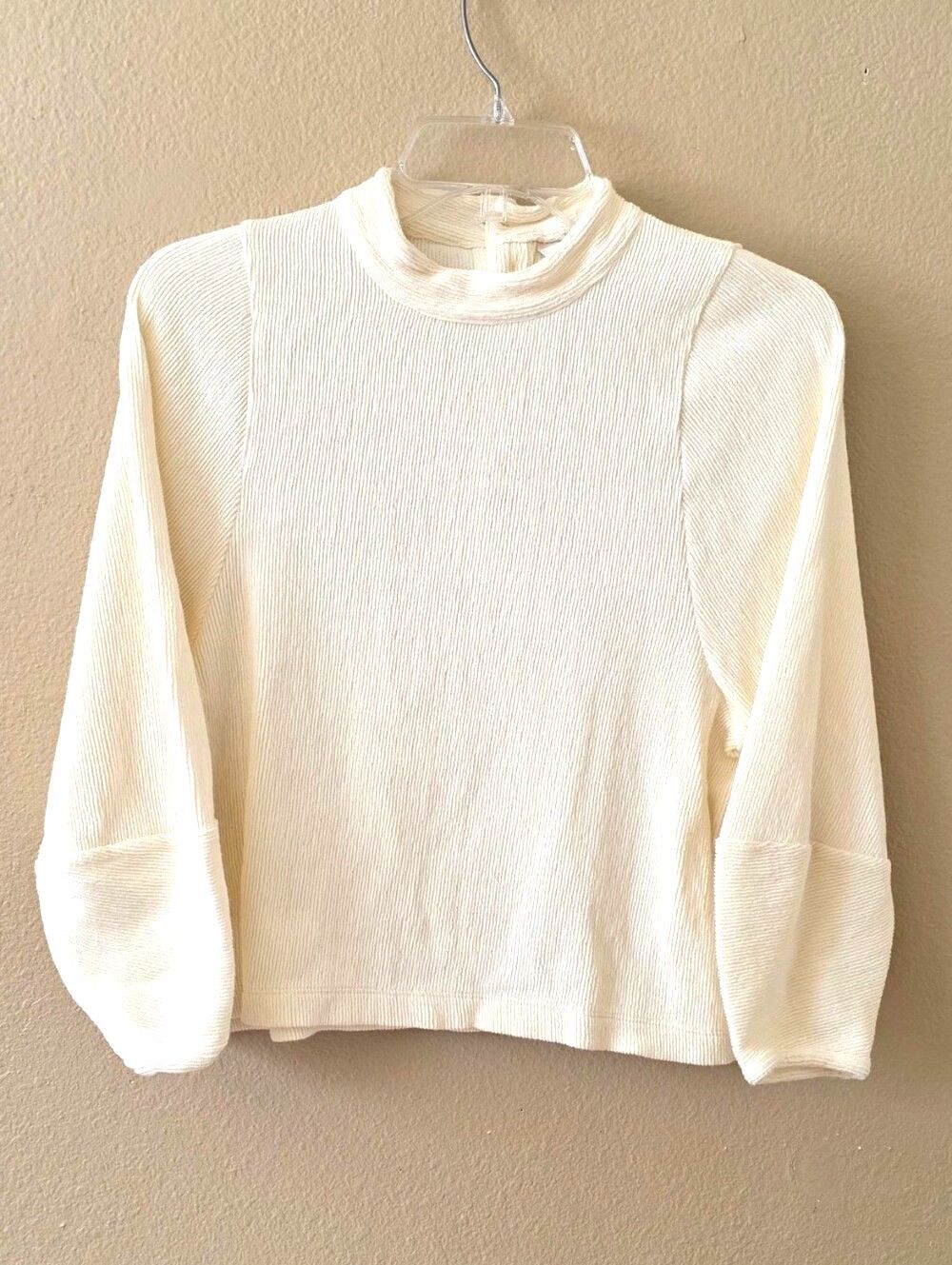 Madewell Texture & Thread Ivory Ribbed Knit Mock Neck Top - Size Small